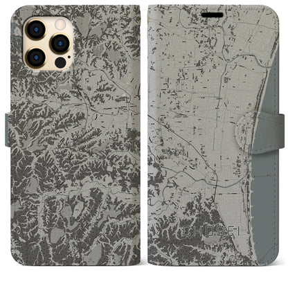 【長生（千葉県）】地図柄iPhoneケース（手帳タイプ）モノトーン・iPhone 12 Pro Max 用