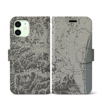 【長生（千葉県）】地図柄iPhoneケース（手帳タイプ）モノトーン・iPhone 12 mini 用