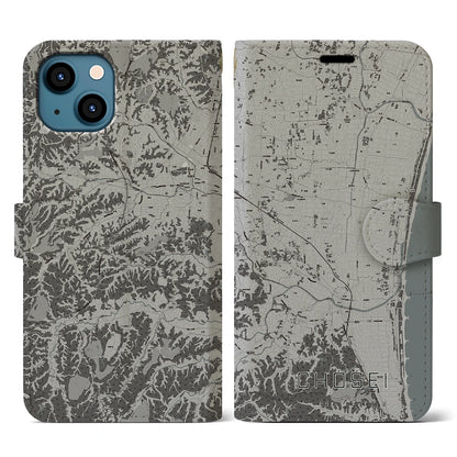 【長生（千葉県）】地図柄iPhoneケース（手帳タイプ）モノトーン・iPhone 13 用