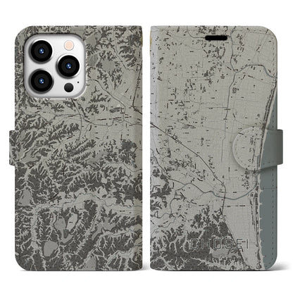 【長生（千葉県）】地図柄iPhoneケース（手帳タイプ）モノトーン・iPhone 13 Pro 用