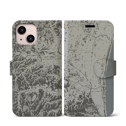 【長生（千葉県）】地図柄iPhoneケース（手帳タイプ）モノトーン・iPhone 13 mini 用