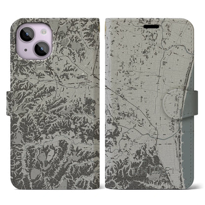 【長生（千葉県）】地図柄iPhoneケース（手帳タイプ）モノトーン・iPhone 14 用