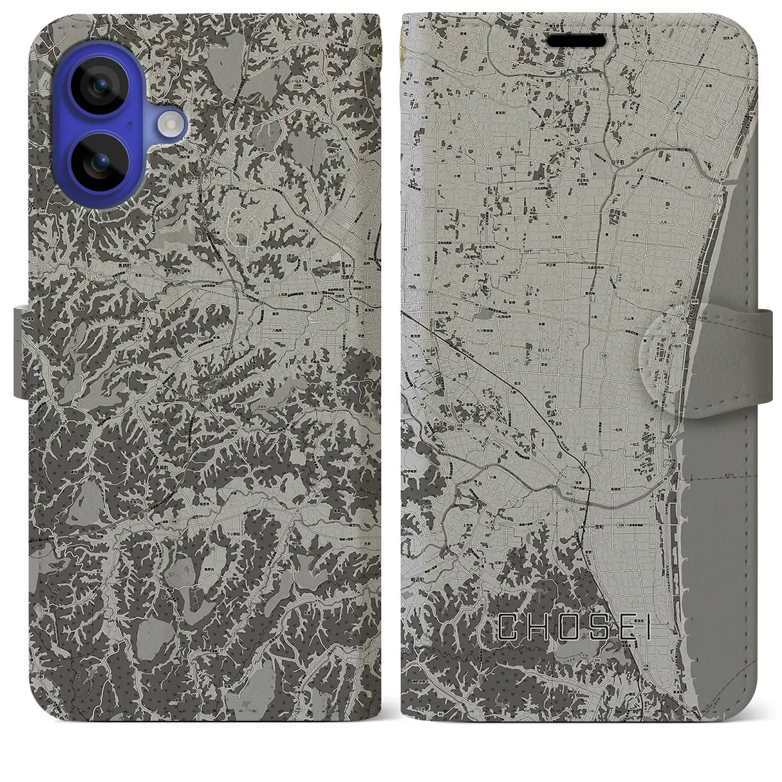 【長生(千葉県)】地図柄iPhoneケース(手帳タイプ)モノトーン・iPhone 16 Pro Max 用