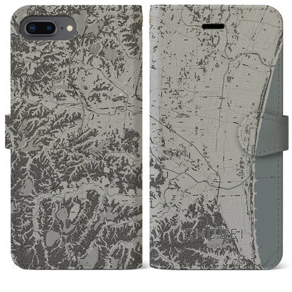 【長生（千葉県）】地図柄iPhoneケース（手帳タイプ）モノトーン・iPhone 8Plus /7Plus / 6sPlus / 6Plus 用