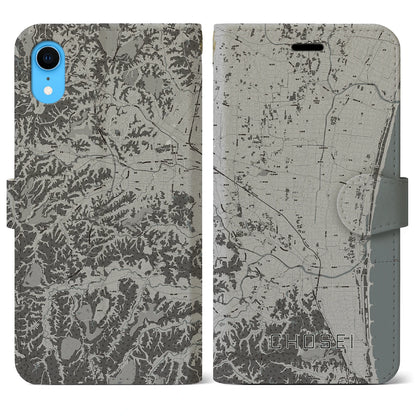 【長生（千葉県）】地図柄iPhoneケース（手帳タイプ）モノトーン・iPhone XR 用