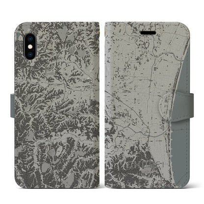 【長生（千葉県）】地図柄iPhoneケース（手帳タイプ）モノトーン・iPhone XS / X 用