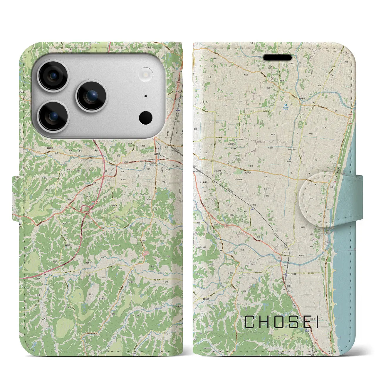 【長生（千葉県）】地図柄iPhoneケース（手帳タイプ）