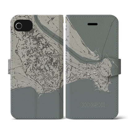 【銚子（千葉県）】地図柄iPhoneケース（手帳タイプ）モノトーン・iPhone SE（第3 / 第2世代） / 8 / 7 / 6s / 6 用