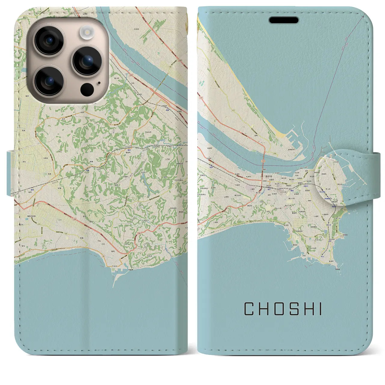 【銚子（千葉県）】地図柄iPhoneケース（手帳タイプ）ナチュラル・iPhone 16 Plus 用