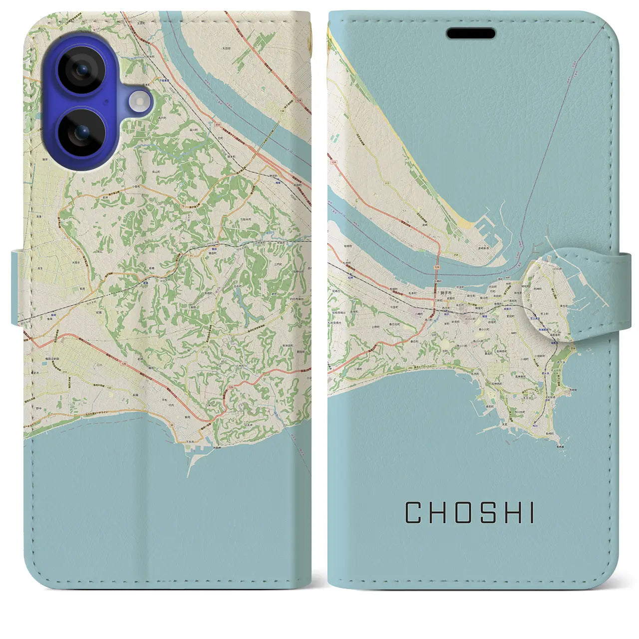 【銚子（千葉県）】地図柄iPhoneケース（手帳タイプ）ナチュラル・iPhone 16 Pro Max 用