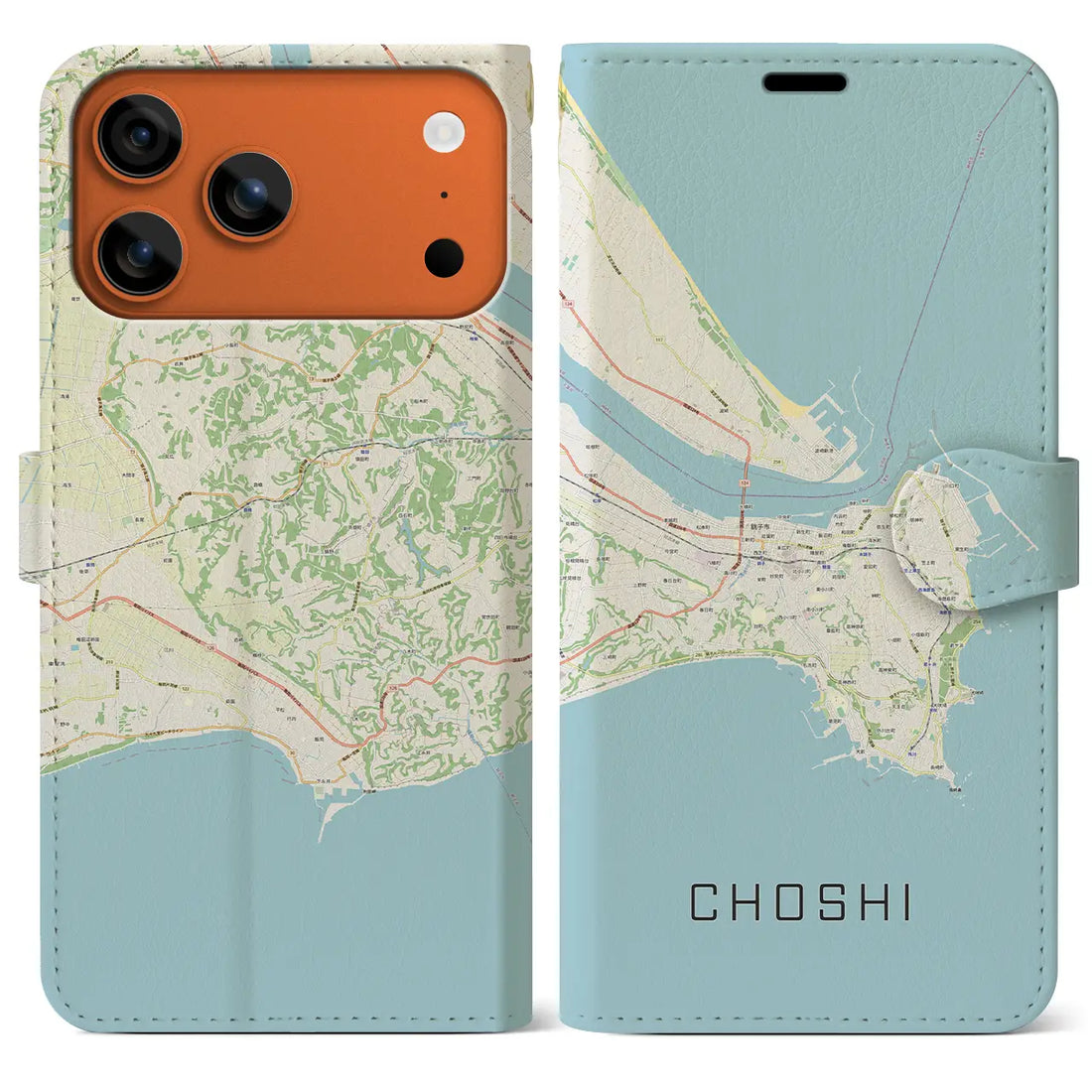 【銚子（千葉県）】地図柄iPhoneケース（手帳タイプ）ナチュラル・iPhone 17 Pro Max 用