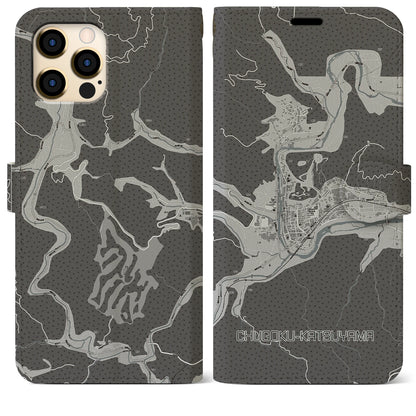 【中国勝山（岡山県）】地図柄iPhoneケース（手帳タイプ）モノトーン・iPhone 12 Pro Max 用