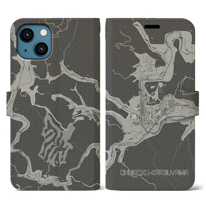 【中国勝山（岡山県）】地図柄iPhoneケース（手帳タイプ）モノトーン・iPhone 13 用