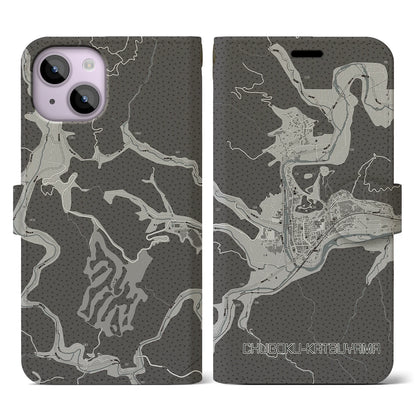 【中国勝山（岡山県）】地図柄iPhoneケース（手帳タイプ）モノトーン・iPhone 14 用