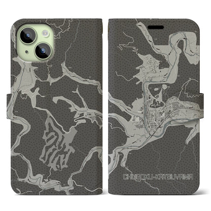 【中国勝山（岡山県）】地図柄iPhoneケース（手帳タイプ）モノトーン・iPhone 15 用