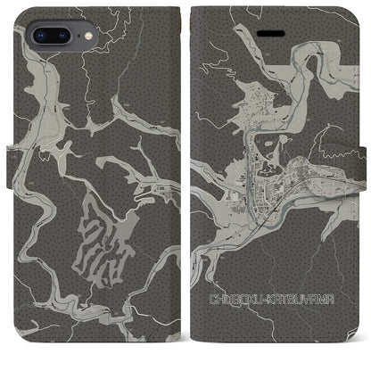 【中国勝山（岡山県）】地図柄iPhoneケース（手帳タイプ）モノトーン・iPhone 8Plus /7Plus / 6sPlus / 6Plus 用