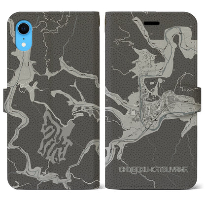 【中国勝山（岡山県）】地図柄iPhoneケース（手帳タイプ）モノトーン・iPhone XR 用