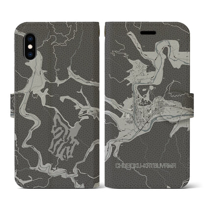 【中国勝山（岡山県）】地図柄iPhoneケース（手帳タイプ）モノトーン・iPhone XS / X 用