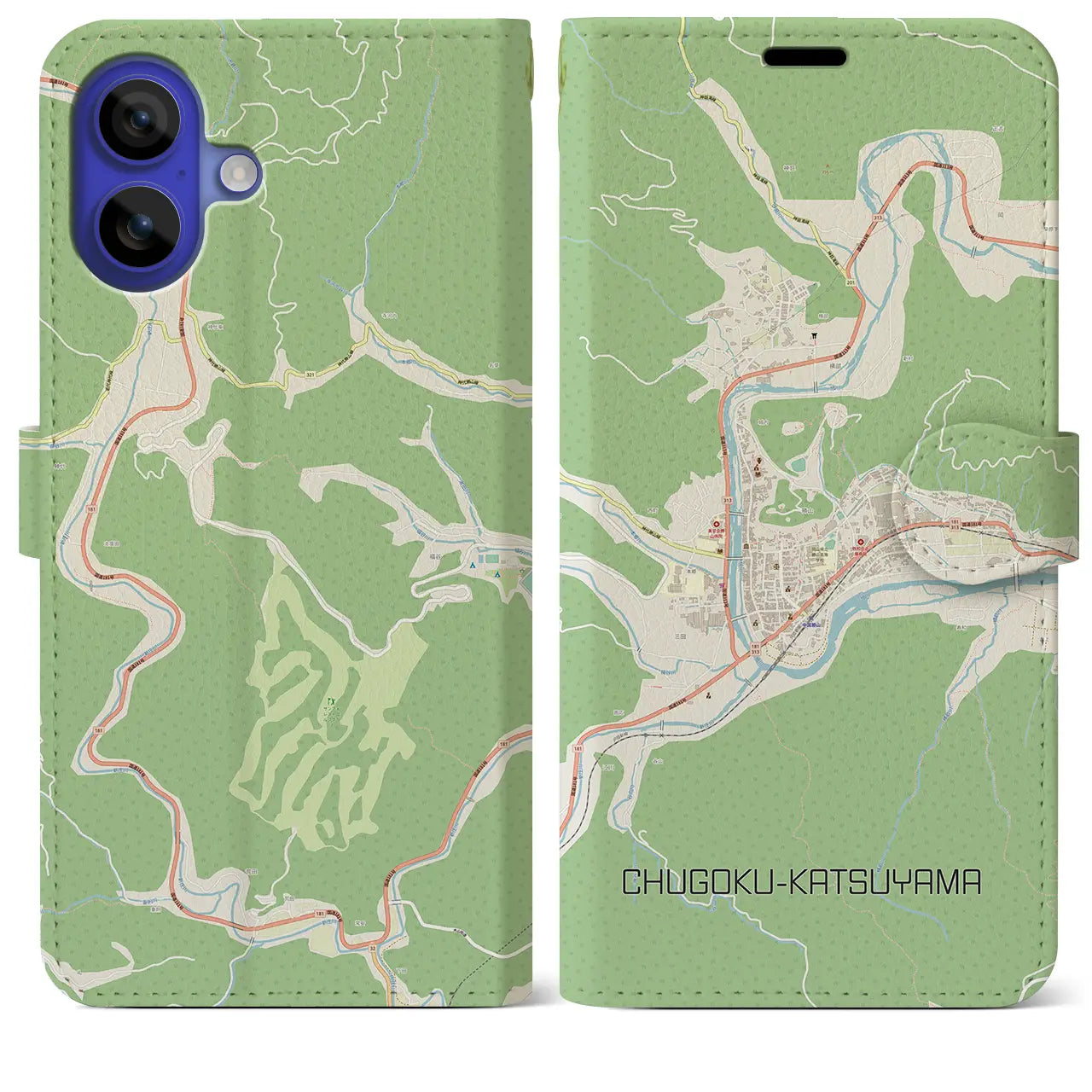 【中国勝山（岡山県）】地図柄iPhoneケース（手帳タイプ）ナチュラル・iPhone 16 Pro Max 用