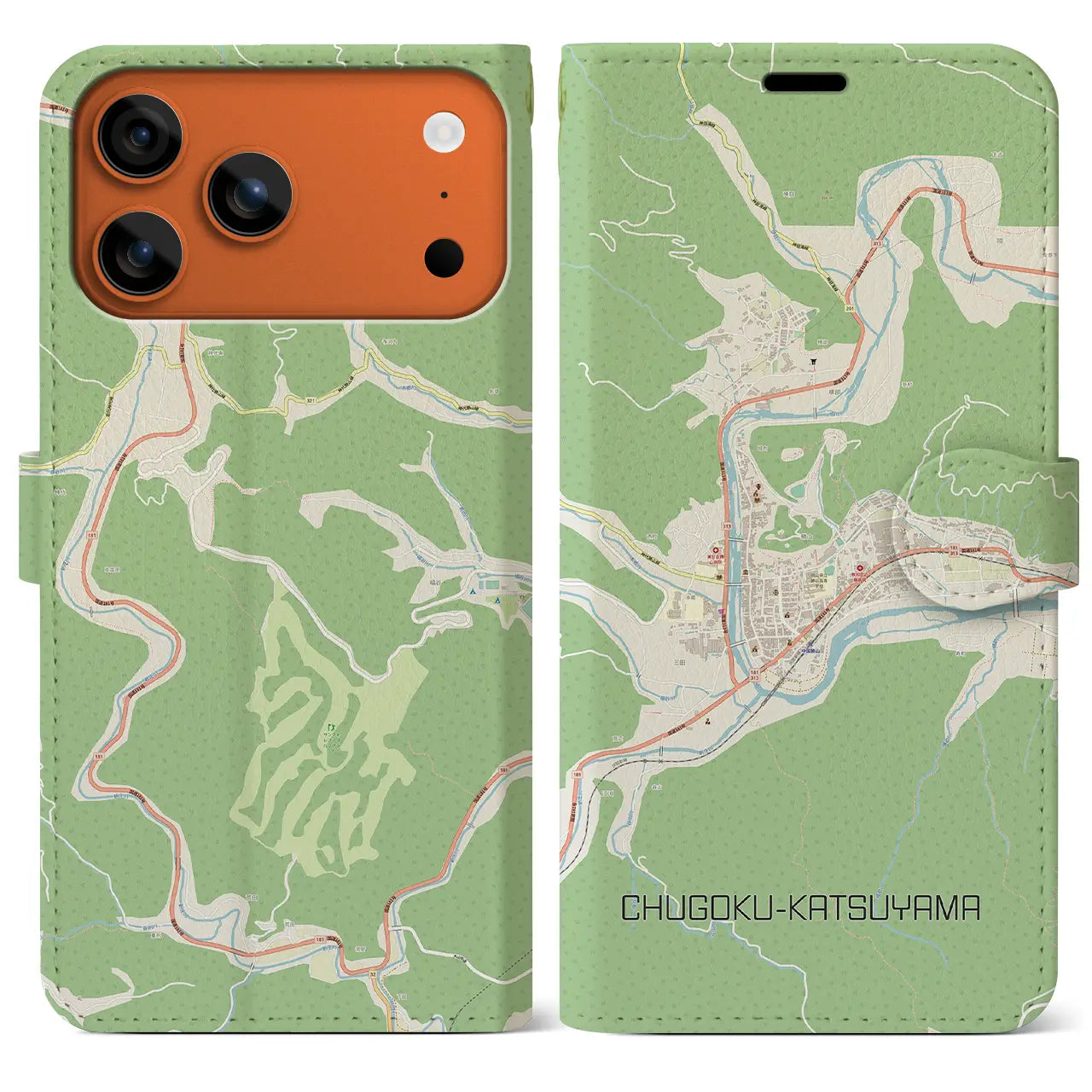 【中国勝山（岡山県）】地図柄iPhoneケース（手帳タイプ）