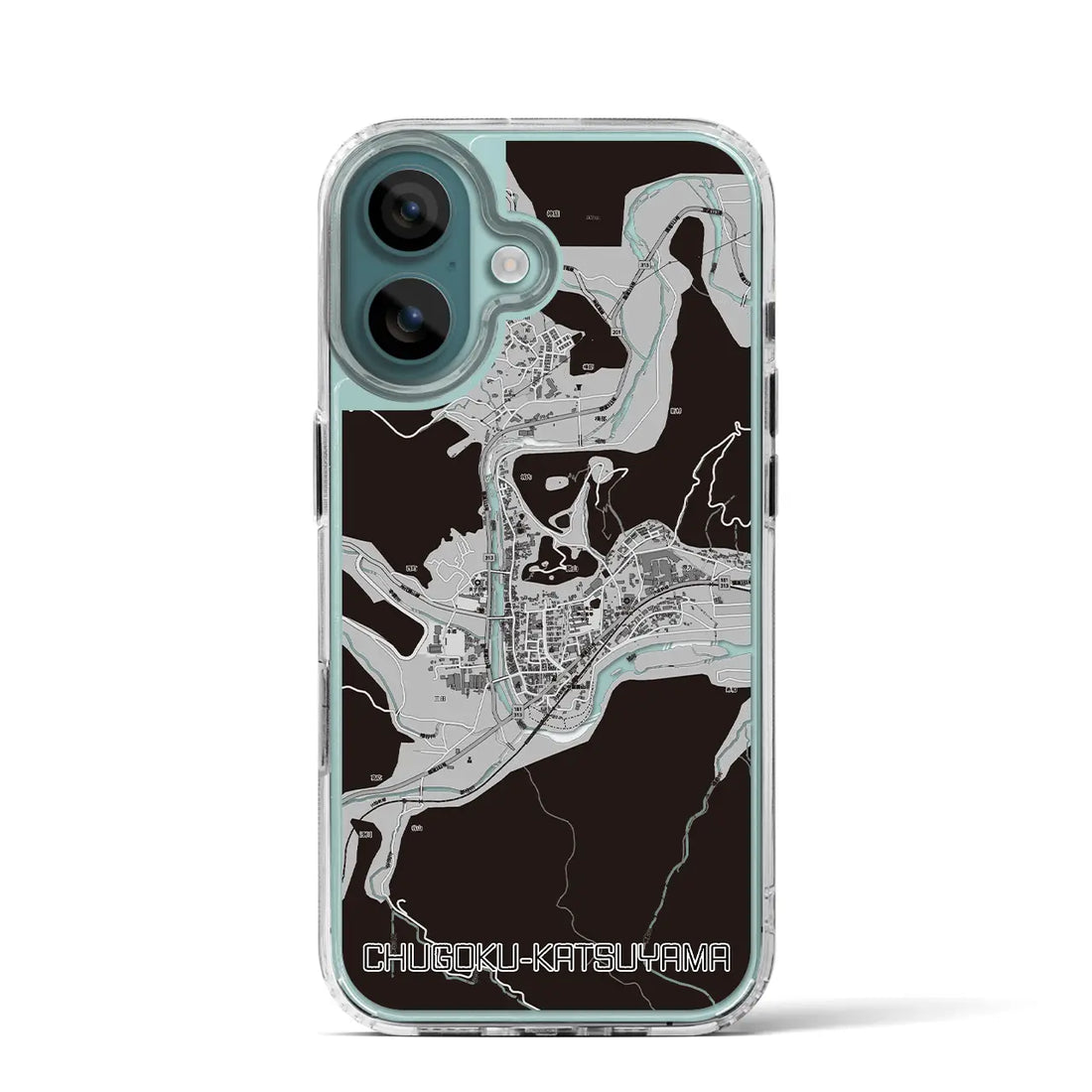 【中国勝山(岡山県)】地図柄iPhoneケース(MagSafeタイプ)モノトーン・iPhone 16 Pro 用