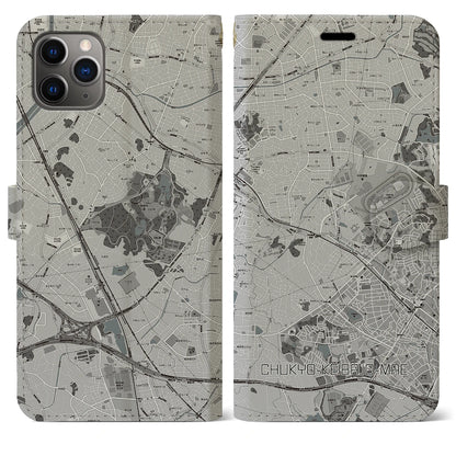 【中京競馬場前（愛知県）】地図柄iPhoneケース（手帳タイプ）モノトーン・iPhone 11 Pro Max 用