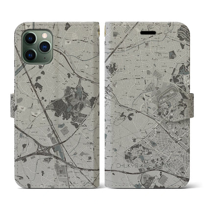 【中京競馬場前（愛知県）】地図柄iPhoneケース（手帳タイプ）モノトーン・iPhone 11 Pro 用