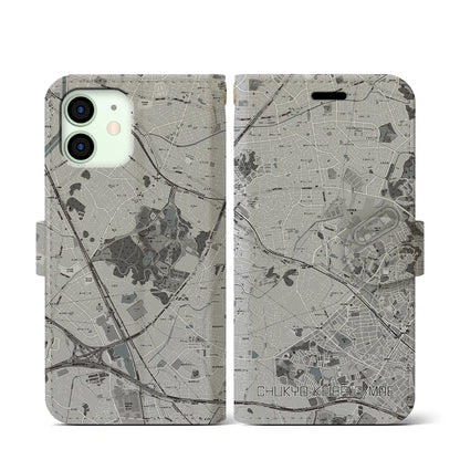 【中京競馬場前（愛知県）】地図柄iPhoneケース（手帳タイプ）モノトーン・iPhone 12 mini 用