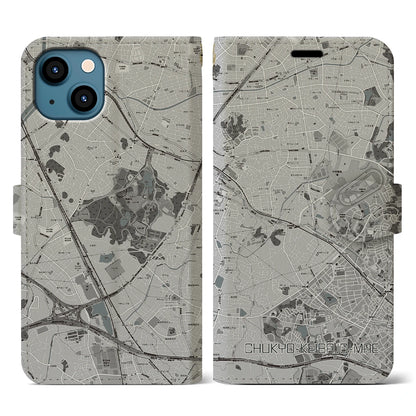 【中京競馬場前（愛知県）】地図柄iPhoneケース（手帳タイプ）モノトーン・iPhone 13 用