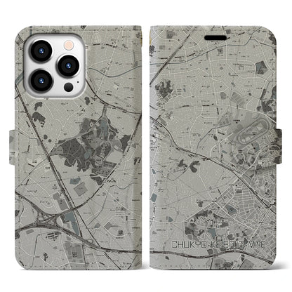 【中京競馬場前（愛知県）】地図柄iPhoneケース（手帳タイプ）モノトーン・iPhone 13 Pro 用