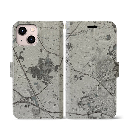 【中京競馬場前（愛知県）】地図柄iPhoneケース（手帳タイプ）モノトーン・iPhone 13 mini 用