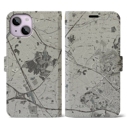 【中京競馬場前（愛知県）】地図柄iPhoneケース（手帳タイプ）モノトーン・iPhone 14 用