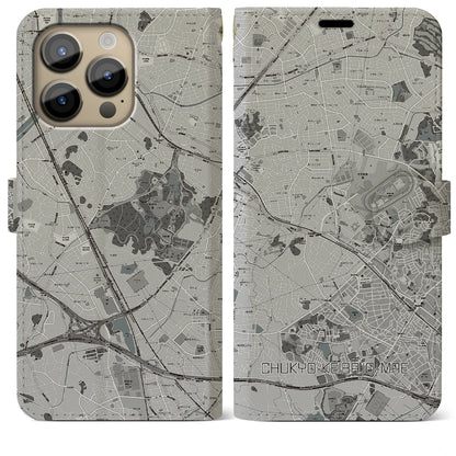 【中京競馬場前（愛知県）】地図柄iPhoneケース（手帳タイプ）モノトーン・iPhone 14 Pro Max 用