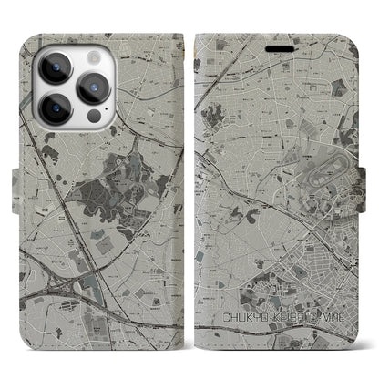 【中京競馬場前（愛知県）】地図柄iPhoneケース（手帳タイプ）モノトーン・iPhone 14 Pro 用