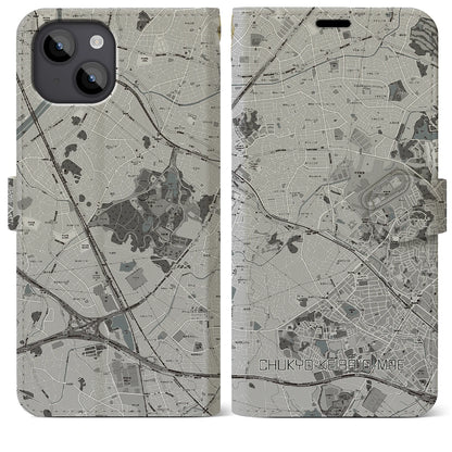 【中京競馬場前（愛知県）】地図柄iPhoneケース（手帳タイプ）モノトーン・iPhone 14 Plus 用