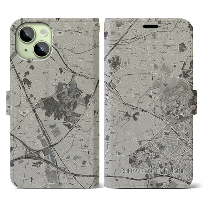 【中京競馬場前（愛知県）】地図柄iPhoneケース（手帳タイプ）モノトーン・iPhone 15 用