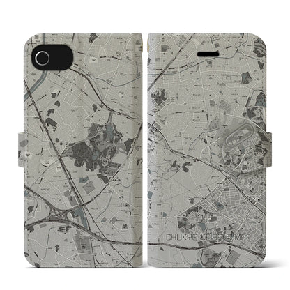 【中京競馬場前（愛知県）】地図柄iPhoneケース（手帳タイプ）モノトーン・iPhone SE（第3 / 第2世代） / 8 / 7 / 6s / 6 用