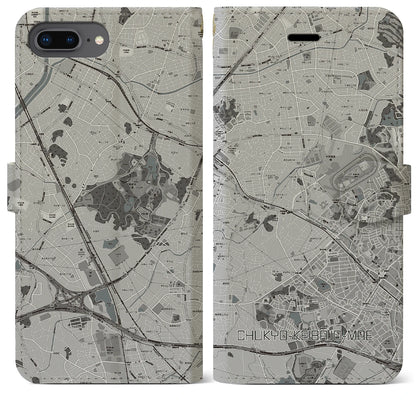 【中京競馬場前（愛知県）】地図柄iPhoneケース（手帳タイプ）モノトーン・iPhone 8Plus /7Plus / 6sPlus / 6Plus 用