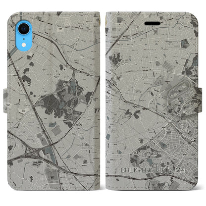 【中京競馬場前（愛知県）】地図柄iPhoneケース（手帳タイプ）モノトーン・iPhone XR 用