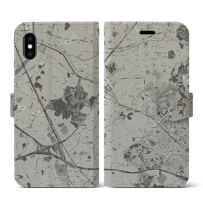 【中京競馬場前（愛知県）】地図柄iPhoneケース（手帳タイプ）モノトーン・iPhone XS / X 用