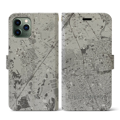 【中央林間（神奈川県）】地図柄iPhoneケース（手帳タイプ）モノトーン・iPhone 11 Pro 用
