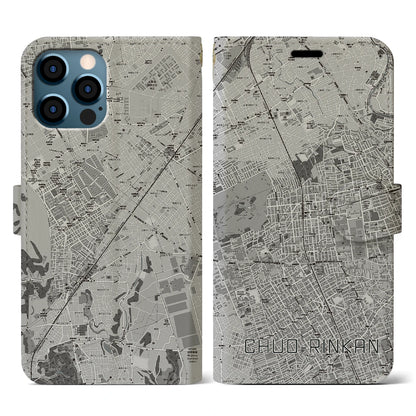 【中央林間（神奈川県）】地図柄iPhoneケース（手帳タイプ）モノトーン・iPhone 12 / 12 Pro 用