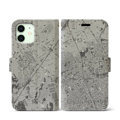 【中央林間（神奈川県）】地図柄iPhoneケース（手帳タイプ）モノトーン・iPhone 12 mini 用