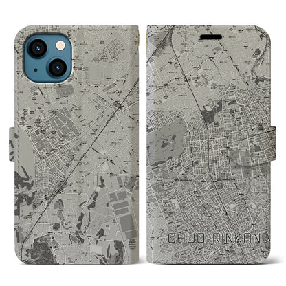 【中央林間（神奈川県）】地図柄iPhoneケース（手帳タイプ）モノトーン・iPhone 13 用