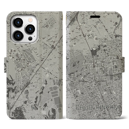 【中央林間（神奈川県）】地図柄iPhoneケース（手帳タイプ）モノトーン・iPhone 13 Pro 用