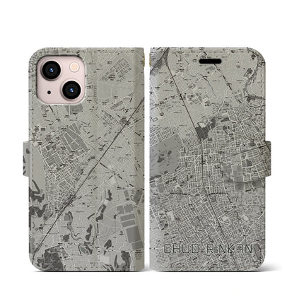 【中央林間（神奈川県）】地図柄iPhoneケース（手帳タイプ）モノトーン・iPhone 13 mini 用