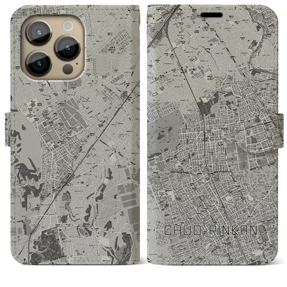 【中央林間（神奈川県）】地図柄iPhoneケース（手帳タイプ）モノトーン・iPhone 14 Pro Max 用