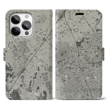 【中央林間（神奈川県）】地図柄iPhoneケース（手帳タイプ）モノトーン・iPhone 14 Pro 用