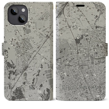 【中央林間（神奈川県）】地図柄iPhoneケース（手帳タイプ）モノトーン・iPhone 14 Plus 用