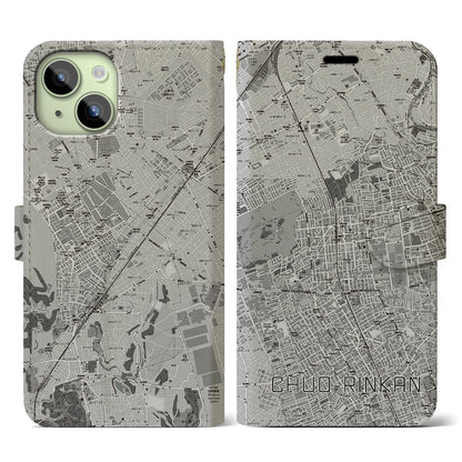 【中央林間（神奈川県）】地図柄iPhoneケース（手帳タイプ）モノトーン・iPhone 15 用